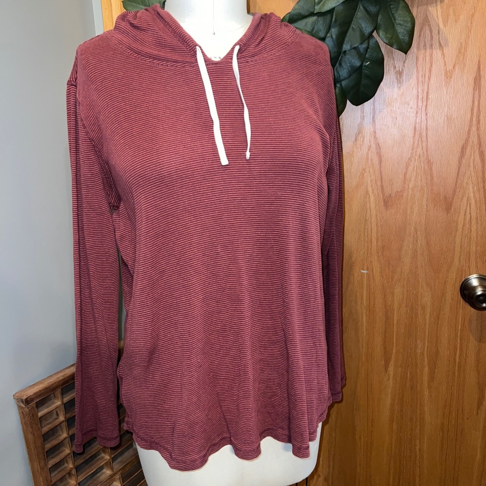 Eddie Bauer‎ Striped Hoodie Womens XL Burgundy Long Sleeve Excellent Gorpcore